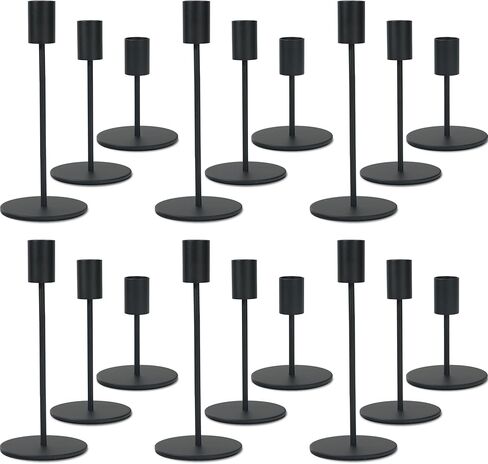 حاملي الشمعدان الذهبي - شمعدان معدني زخرفي كبير للشموع الفاتحة - قطره 0.8 بوصة - شمعة ذهبية تقف لديكور حفل زفاف منزل حفل زفاف (مجموعة من 18) in Kuwait