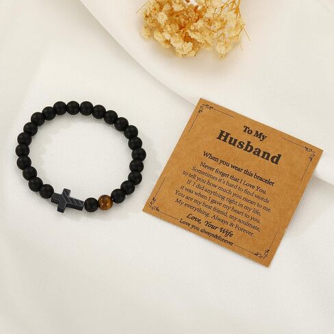 Father's Day Gifts for Dad Daddy New Dad Stepdad Husband, American Flag Cross Beads Bracelet Jewelry Gifts for Father Men from Daughter Son Wife in Saudi Arabia
