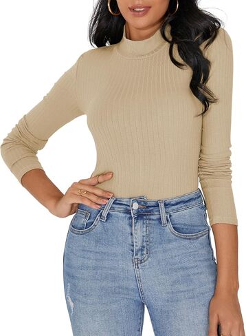 Jar of Love Women's Long Sleeve Shirts for Women Mock Turtle Neck Ribbed Slim Fit Fall Winter Thermal Underwear Tops in Saudi Arabia
