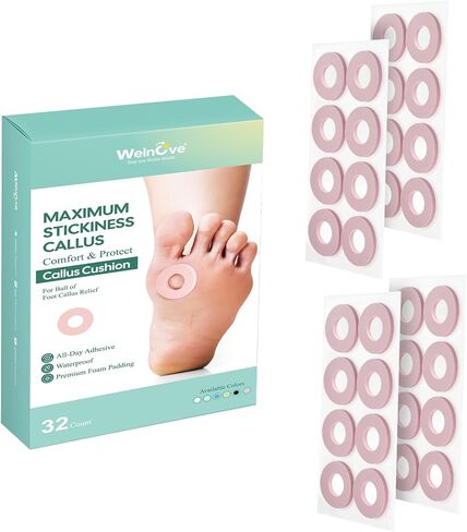 Welnove Corn Cushions for Toes - 32 Count Callus Cushions with Water-Resistant Self-Stick Adhesive, Provide Cushioning and Reduce Pain from Corns Rubbing, Protects Foot and Toes（Beige, 32 Count） in Kuwait