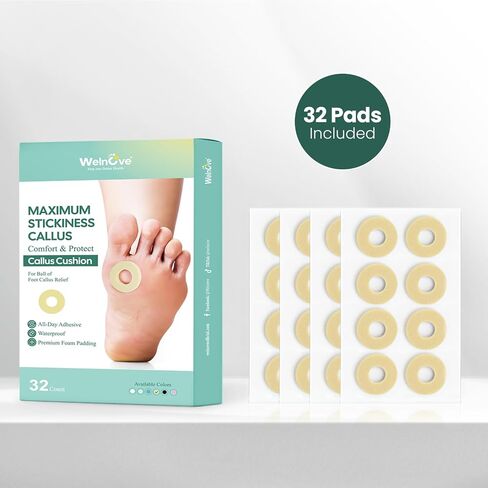 Welnove Corn Cushions for Toes - 32 Count Callus Cushions with Water-Resistant Self-Stick Adhesive, Provide Cushioning and Reduce Pain from Corns Rubbing, Protects Foot and Toes（Beige, 32 Count） in Kuwait