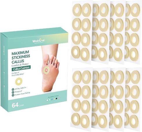 Welnove Corn Cushions for Toes - 32 Count Callus Cushions with Water-Resistant Self-Stick Adhesive, Provide Cushioning and Reduce Pain from Corns Rubbing, Protects Foot and Toes（Beige, 32 Count） in Kuwait