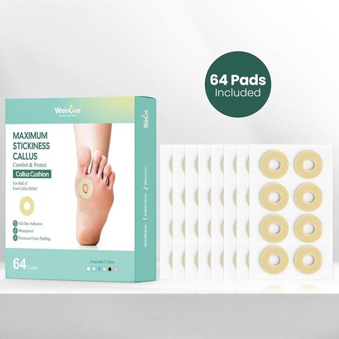 Welnove Corn Cushions for Toes - 32 Count Callus Cushions with Water-Resistant Self-Stick Adhesive, Provide Cushioning and Reduce Pain from Corns Rubbing, Protects Foot and Toes（Beige, 32 Count） in Kuwait