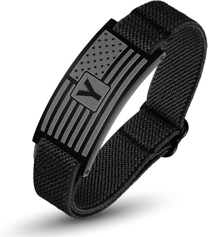 American Flag Initial Bracelet for Men Adjustable Elastic Stretch A-Z Letter Bracelets Wristband Patriotic Birthday Christmas Jewelry Gifts for Dad Son in Kuwait