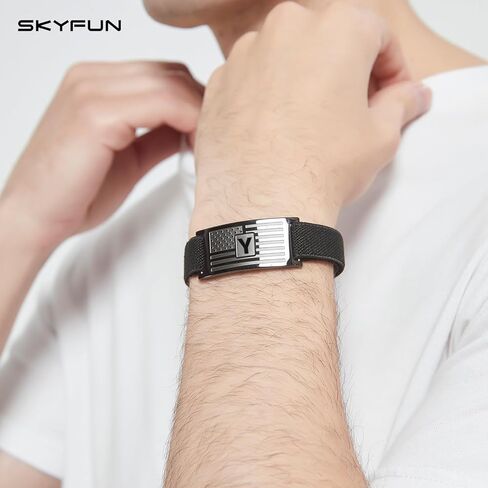 American Flag Initial Bracelet for Men Adjustable Elastic Stretch A-Z Letter Bracelets Wristband Patriotic Birthday Christmas Jewelry Gifts for Dad Son in Kuwait