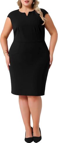 Agnes Orinda Plus Size Sheath Dresses for Women Notched V Neck Sleeveless Business Pencil Work Dress in Saudi Arabia