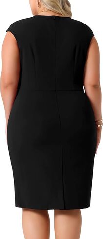 Agnes Orinda Plus Size Sheath Dresses for Women Notched V Neck Sleeveless Business Pencil Work Dress in Saudi Arabia