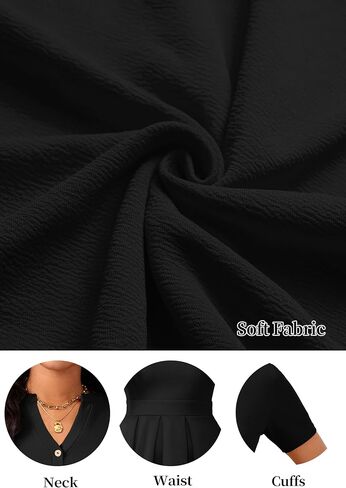 Women Summer Short Sleeve Dress V Neck Semi Casual Fit and Flare Church Wedding Guest Work Dresses with Pockets in Saudi Arabia
