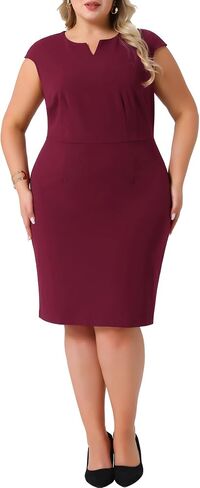 Agnes Orinda Plus Size Sheath Dresses for Women Notched V Neck Sleeveless Business Pencil Work Dress in Saudi Arabia