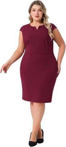 Agnes Orinda Plus Size Sheath Dresses for Women Notched V Neck Sleeveless Business Pencil Work Dress in Saudi Arabia