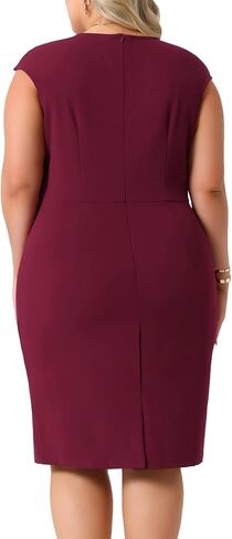 Agnes Orinda Plus Size Sheath Dresses for Women Notched V Neck Sleeveless Business Pencil Work Dress in Saudi Arabia