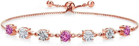 Gem Stone King 18K Rose Gold Plated Silver Lab Grown Diamond Tennis Bracelet For Women Amethyst Moissanite (2.44 Cttw, Fully Adjustable Up to 9 Inch) in Saudi Arabia