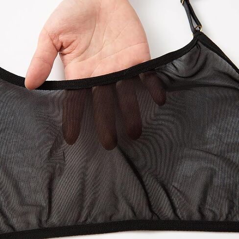 Women's Mesh Solid Sheer See Through Lingerie Set Sexy Lace Bra and Panty Sets Push Up Thin Bra Thong 2 Piece+Garters in Saudi Arabia