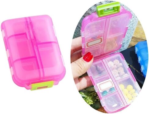 Travel Pill Organizer, Moisture Proof Daily Medicine Dispenser Box, Small Weekly Vitamin Case for Supplement, Fish Oil, Meds, Pocket Pharmacy Cute Capsule Container 10 Compartments, Pink in Kuwait