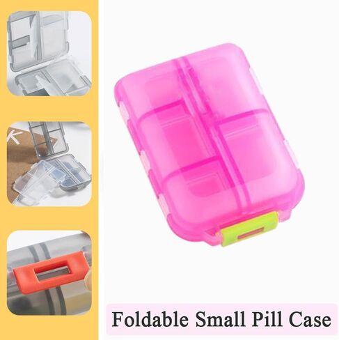 Travel Pill Organizer, Moisture Proof Daily Medicine Dispenser Box, Small Weekly Vitamin Case for Supplement, Fish Oil, Meds, Pocket Pharmacy Cute Capsule Container 10 Compartments, Pink in Kuwait