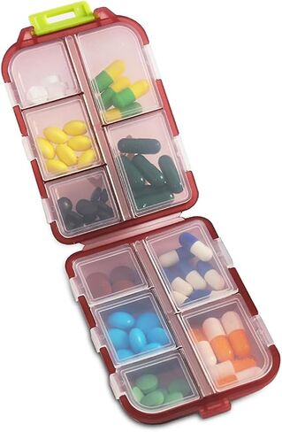 Travel Pill Organizer, Moisture Proof Daily Medicine Dispenser Box, Small Weekly Vitamin Case for Supplement, Fish Oil, Meds, Pocket Pharmacy Cute Capsule Container 10 Compartments, Pink in Kuwait