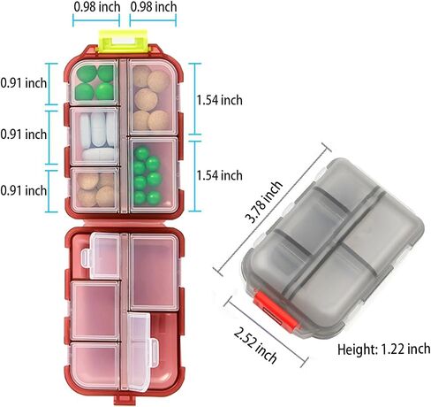 Travel Pill Organizer, Moisture Proof Daily Medicine Dispenser Box, Small Weekly Vitamin Case for Supplement, Fish Oil, Meds, Pocket Pharmacy Cute Capsule Container 10 Compartments, Pink in Kuwait