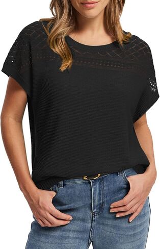 WIHOLL Short Sleeve Sweater for Women Crew Neck Spring Summer Tops 2025 Pointelle Knit Work Blouses Business Casual Outfits in Saudi Arabia