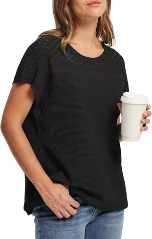 WIHOLL Short Sleeve Sweater for Women Crew Neck Spring Summer Tops 2025 Pointelle Knit Work Blouses Business Casual Outfits in Saudi Arabia