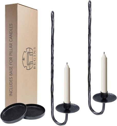 Wall Candle Sconces Set of 2 Metal Wall Candle Holders Hand-Forged Vintage Gold Solid Steel, Rustic Home Decor for Living Room, Bedroom, Dining Room, Candle Accent in Kuwait