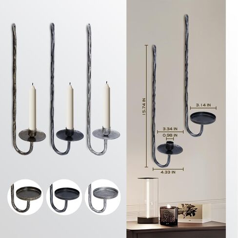 Wall Candle Sconces Set of 2 Metal Wall Candle Holders Hand-Forged Vintage Gold Solid Steel, Rustic Home Decor for Living Room, Bedroom, Dining Room, Candle Accent in Kuwait