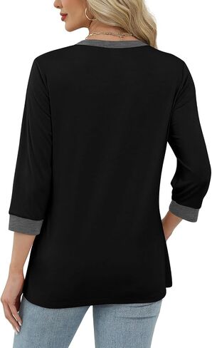 XIEERDUO Womens T Shirts 3/4 Length Sleeve Womens Tops Dressy Casual Crew Neck Color Block Tunic Tops in Saudi Arabia