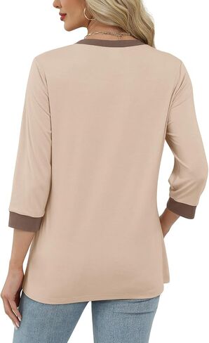 XIEERDUO Womens T Shirts 3/4 Length Sleeve Womens Tops Dressy Casual Crew Neck Color Block Tunic Tops in Saudi Arabia
