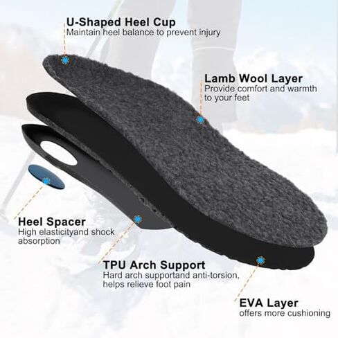 riemot Men's Arch Support Warm Insoles Comfort Lamb Wool Replacement Shoe Inserts Plantar Fasciitis Relief High Arch Orthotics Inserts for Work Boots Slippers Grey US14/ EU47 in Saudi Arabia