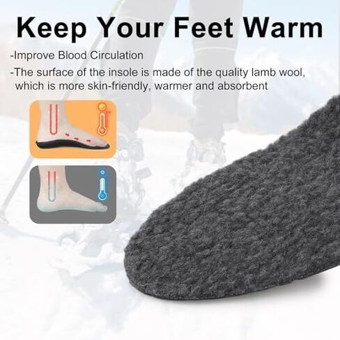 riemot Men's Arch Support Warm Insoles Comfort Lamb Wool Replacement Shoe Inserts Plantar Fasciitis Relief High Arch Orthotics Inserts for Work Boots Slippers Grey US14/ EU47 in Saudi Arabia