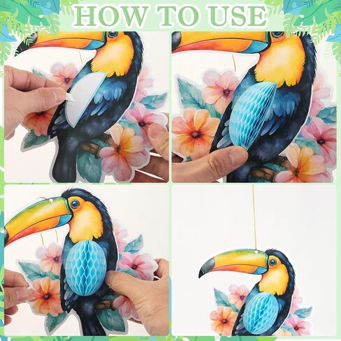 Tropical Toucan Hibiscus Party Decorations, Hawaiian Jungle Theme Party Supplies, Margaritaville Decorations Paper Fan Yellow Pink Hanging Ornaments for Luau Party Tiki Party. in Kuwait