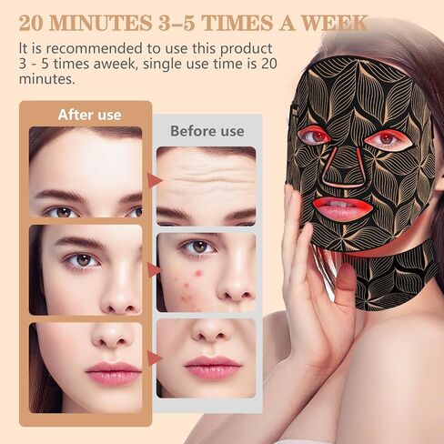 Led Face Mask Light Therapy,Red Light Therapy for Face and Neck,7 Colors LED Facial Skin Care Mask,5 Level Brightness Adjustment,309 LED Beads Can Be Used at Home,Black Gold in Saudi Arabia