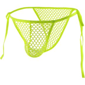 Holiberty Men's Exotic Fishnet Underwear Mesh Sexy Lingerie Shorts G-Strings See Through Thongs Low Rise Briefs with Side Tie