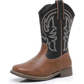 Felabo Toddler Boys Boys Boots-Square Toe Tee Western Abour Boots Boots with Side Shipper (Toddler/Little Kid/Big Kid)