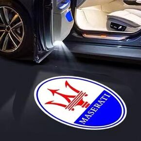 2Pcs Custom fit Maserati Logo LED Projector Car Door Step Courtesy Welcome Lights,LED Door Light Projector Wireless Car Door Paste Lights Welcome Courtesy Light Accessories