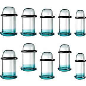 Glass Ear Stretching Kit, Single Flare Plugs & Rubber Rings, 6-10MM Gradual Sizing, Smooth Glass Gauges for Daily Wear, Earring Expander Stretcher Piercing Body Jewelry (Aquamarine, 6-10MM(2g-00g))
