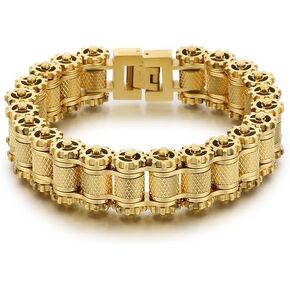 18K Gold Men's Fashion Personalized Bracelet Cuban Chain Bicycle Motorcycle Chain Hip Hop Jewelry Men's Cool Bracelet