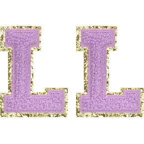 MECCANIXITY Chenille Letter Patches 2.2" Self Adhesive Alphabet F Stick on Embroidered Patch Sew on Letter Stickers Applique for Repairing Clothing Jeans Shoes Hats DIY(Purple, Pack of 2)