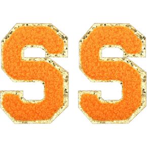 MECCANIXITY Chenille Letter Patches 2.2" Self Adhesive Alphabet F Stick on Embroidered Patch Sew on Letter Stickers Applique for Repairing Clothing Jeans Shoes Hats DIY(Orange, Pack of 2)