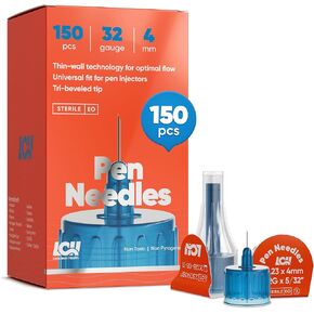 150 Ct Insulin Pen Needles 32g 4mm Ultra Fine (5/32") - Universal Fit for Most Pen Injectors - Diabetic Needles for Injections - Individually Packaged - Safe and Convenient Use by Livaclean Health