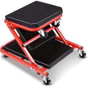 Auto Dynasty 36" Z-Creeper Seat, 2-in-1 Foldable Garage Creeper Shop Seat, 330 LBS Capacity Automotive Mechanic Repair Under Car Rolling Creeper Seat, Red