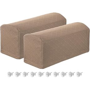 uxcell 2Pcs Stretch Armrest Covers, Polyester Diamond Pattern Soft Armchair Slipcovers Couch Recliner Arm Cover with Twist Pins for Chair Sofa Protector, Khaki