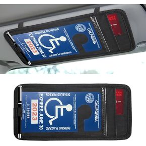 Car Visor Handicap Placard Holder, Disabled Parking Permit Sign Protector for Auto Sun Visor, Disability Parking Placard Holder with Pen Holder, Note Paper Card Slot, Elastic Strap