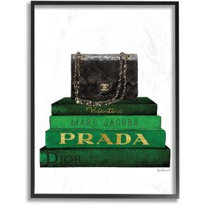 Stupell Industries مصمم أزياء محفظة Bookstack Green Black Watercolor Framed Wall Art ، Multi-Color