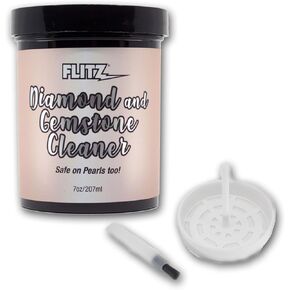 يتضمن Flitz Diamond و Gemstone Jewelry Cleaner للذهب والفضة واللؤلؤ - صينية وفرشاة ، رائعة لخواتم الزفاف والأقراط والقلائد - صيغة غير سامة ، مصنوعة في الولايات المتحدة الأمريكية ، 7 أوقية