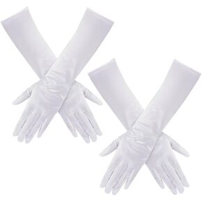 2 Pairs Kids Elbow Length Gloves Girls Opera Gloves Elegant Formal Gloves Long Princess Costume Gloves Satin Tea Party Gloves