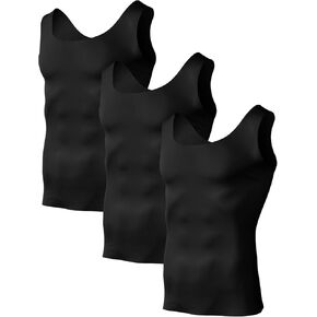 Odoland Men's 3 Pack Seamless Compression Shirt Body Shaper Vest, Ice Silk Invisible Shapewear Tank Tops
