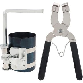 3inch Piston Ring Compressor Tool, Adjustable 2-1/8 Inch To 7 Inch 53mm - 175mm Car Engine Piston Ring Installer Removal Kit with Piston Installer Plier