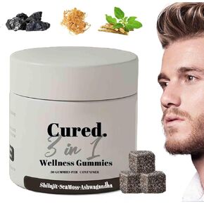 Cured 3 in 1 Gummies, 3 in 1 Shilajit Gummies for Men, Shilajit Gummies for Men, Pure Shilajit Gummies for Men, 30 Day Supply Per Bottle