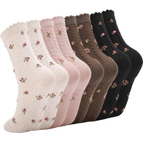 Jspupifip 4 Pairs Womens Ruffle Crew Socks Fun Novelty Girl Thin Ankle Casual Fashion Dress Socks Cute Lettuce Floral Ankle Sock