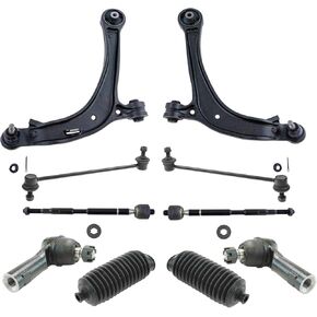 TRQ Front Steering & Suspension Kit Control Arm with Ball Joint Steering Rack & Pinion Bellow Sway Bar Stabilizer Link Tie Rod Compatible with 2011-2013 Honda Odyssey